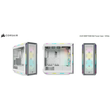 Corsair CC-9011231-WW iCUE 5000T RGB ATX Mid-Tower Case, USB Type-C, 160 RGB LED, Rapid Route, Maximum Cooling, Tool Free Hinged Side Panels, White - Image 1