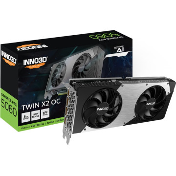 INNO3D N50602-08D7X-195070N nVidia GeForce RTX 5060 TWIN X2 OC 8GB GDDR7, 2527MHz Boost Clock, RAM 28Gbps, 3xDP, 1xHDMI 250x116x41mm - Image 1