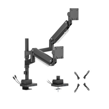Brateck LDT80-C024UCP Matte Black Super Heavy-Duty Pole-Mounted Gas Spring Dual Monitor Arm with USB-A and USB-C Ports For most 24'-57' Monitors - Image 1