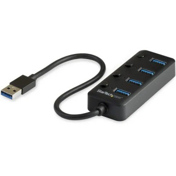 StarTech HB30A4AIB 4 Port USB 3.0 Hub - USB Type-A to 4x USB-A with Individual On/Off Port Switches - SuperSpeed 5Gbps USB 3.2 Gen 1 - Bus Power - UASP Support - 4 Total USB Port(s) - 4 USB 3.0 Port(s) - Linux, PC - Image 1
