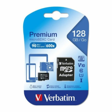 Verbatim 44085 Micro SDXC 128GB (Class 10 UHS-I) w Adaptor - 600x, 90 MB/Second, High Capacity and fast transfer. Mobile, Camera, Backup. Water Resistant - Image 1
