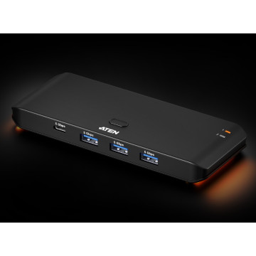 Aten US4324-AT Essential 2x4 USB 3.2 Gen 1 Sharing Switch, Sharing of four USB peripherals at blazing-fast 5 Gbps between two PCs / pushbutton or Remote - Image 1