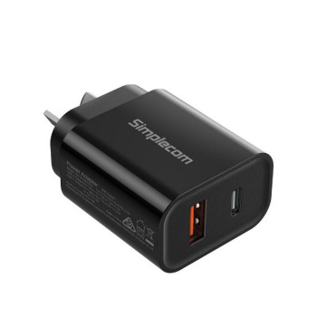 Simplecom CU220 Dual Port PD 20W Fast Wall Charger USB-C + USB-A for Phone Tablet - Image 1