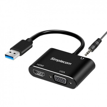 Simplecom DA316A USB to HDMI + VGA Video Card Adapter with 3.5mm Audio - Image 1