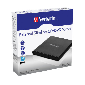 Verbatim 98938 External Slimline DVD / CD Writer, Burner, Reader, Player, Ultra Portable for Notebooks, Nero Software, USB Powered Black Mobile, Retail 2025 - Image 1