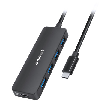 MBEAT MB-C3H-5K 4-Port USB-C Hub with USB-C DC Port Compact and Portable Design Flexible Device Connectivity Data Transfer Speed: 5Gbps Weight: 30g - Image 1