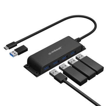 MBEAT MB-HUB-E04 Mountable 4-Port USB-A & USB-C Adapter Hub - 60cm Data Cable, USB 3.0, 2.0 High-Speed Data Port Expansion, Save Space Mounting Solution - Image 1
