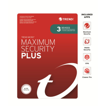 Trend Micro TICEWWMGXY3P2K Maximum Security Plus (3 Devices) 2 Year Retail Mini Box Auto Renew (Plus = Secure VPN / Cleaner Pro) - Image 1