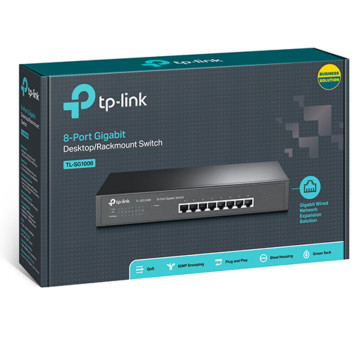 TP-LINK TL-SG1008 8-PORT UNMANAGED GIGABIT DESKTOP/RACKMOUNT SWITCH, 13" STEEL CASE, 5YR - Image 1