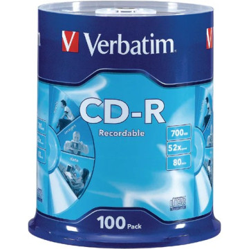 Verbatim 62616 CD-R 100Pk Bulk SLVR Shiny 52x 80min - Image 1