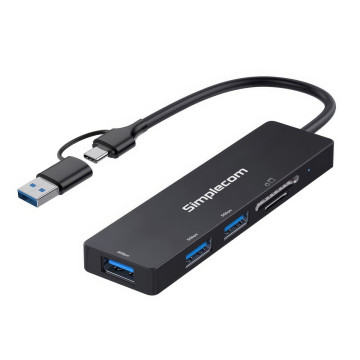 Simplecom CH365C SuperSpeed 3-Port USB Hub with SD MicroSD Card Reader USB-A and USB-C Dual Connector - Image 1