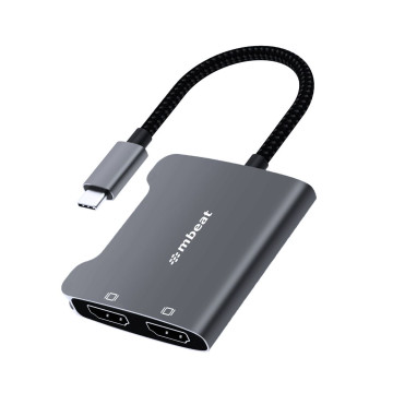 MBEAT MB-XAD-CDHD Tough Link USB-C to Dual 4K HDMI Adapter DisplayPort Alt Mode HDMI USB-C Cable Legnth 17.5cm - Space Grey - Image 1