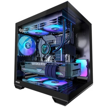 OKINOS CAO-M4ARGB-BK Mirage 4 mATX ARGB Case, ARGB controller, 4x ARGB Fans. Ultimate thermal, Steel,2x USB3.0, 1x3.2 Gen2 USB-C, Black Tower Case - Image 1