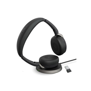 Jabra 26699-999-989 Evolve2 65 Flex MS Stereo Bluetooth Headset, Link380a USB-A Dongle & Wireless Charging Stand Foldable Design, 2Yr Warranty, 30m Wireless Range - Image 1