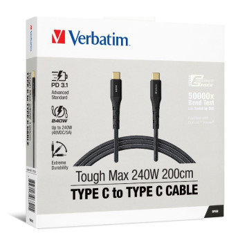Verbatim 66821 Cable 240W USB-C to USB-C 200CM PD 3.1 and QC 3.0 and 4.0 Premium Cable - Image 1