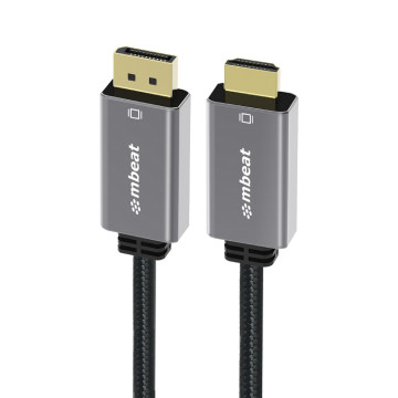 MBEAT MB-XCB-DPHDM18 Tough Link 1.8m 4K/60Hz Display Port to HDMI Cable - Connects DisplayPort to HDMI 4K@60Hz (3840×2160), Gold Plated, Aluminium, Nylon Braided - Image 1
