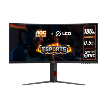 AOC CU34G4 34' WQHD Curved Monitor – 3440×1440@180Hz, 0.5ms MPRT, 1500R VA, 120% sRGB, DP 1.4, HDMI 2.0, Delta E<2, tilt/swivel/height adjustable