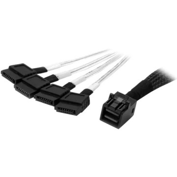 StarTech SAS43SAT1M 1m Internal Mini SAS to SATA Cable - SFF-8643 to 4x SATA - Cable for SATA Controller, Storage Device - First End: 4 x 7-pin SATA - Male - Second End: 1 x 36-pin SFF-8643 Mini-SAS HD - Male - 6 Gbit/s - Shielding - 30 AWG - Bl - Image 1