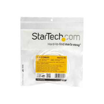 StarTech USB2C5C4MW 4M USB-C 2.0 CABLE, 5A PD, TB 3 COMPATIBLE, WHITE, 2YR - Image 1