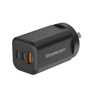 Simplecom CU365 3-Port PD 65W GaN Wall Charger Dual USB-C + USB-A for Phone Laptop - Image 1