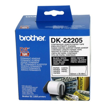 Brother DK-22205 White Continuous Paper Roll 62mmX30.48m - Image 1