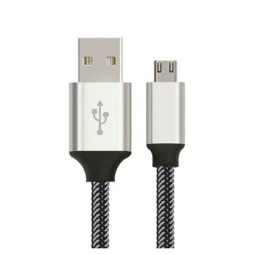 Astrotek AT-USBMICROBW-2M 2m Micro USB Data Sync Charger Cable Cord Silver White Color for Samsung HTC Motorola Nokia Kndle Android Phone Tablet & Devices - Image 1