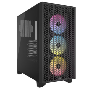 Corsair CC-9011255-WW 3000D RGB AIRFLOW Mid-Tower PC Case - Black, ATX, 360 GPU, 170 CPU cooler, 220 PSU, 3x AR120 RGB, 2x USB-A 3.2 Gen 1 - Image 1