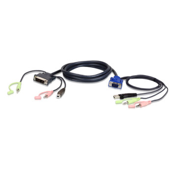 Aten 2L-7DX3U KVM Cable 3m with VGA, USB & Audio to DVI-I (Single Link), USB & Audio - Image 1