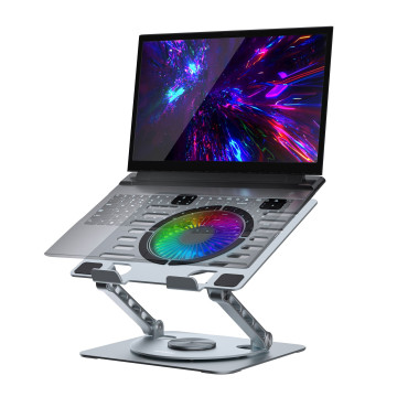 MBEAT MB-STD-S8GRY Stage S8 Rotating Laptop Stand with RGB Cooling Fan and USB Ports Material: Aluminium alloy Package Weight: 1.08kg - Image 1
