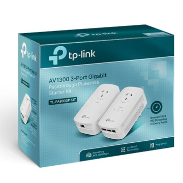 TP-LINK TL-PA8033P KIT AV1300 Passthrough Powerline KIT, Qualcomm, 3 Gigabit Ports, 1300Mbps Powerline, 2*2 MIMO, HomePlug AV2, New PLC Utility, Twin - Image 1