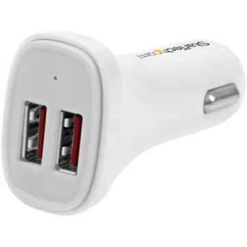 StarTech USB2PCARWHS DUAL-PORT USB CAR CHARGER - 24W/4.8A - WHITE - Image 1