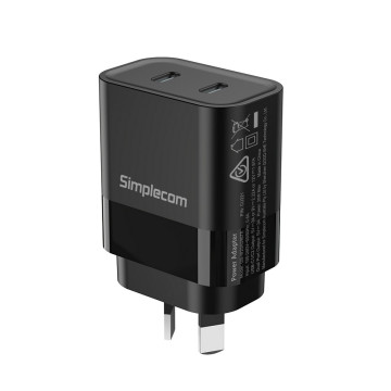 Simplecom CU221 Dual USB-C Fast Wall Charger PD 20W for Phone Tablet - Image 1