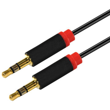 Astrotek AT-3.5MMAUX-1 1m Stereo 3.5mm Flat Cable Male to Male Black with Red Mold - Audio Input Extension Auxiliary Car Cord - Image 1