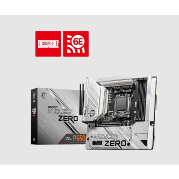 MSI B650M PROJECT ZERO Motherboard, AMD B650, 4x DDR5 128GB, 1x HDMI, 2x M.2, USB 3.2 Type A x9 - Image 1