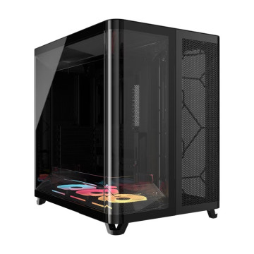 Corsair CC-9011320-WW AIR 5400 LX-R RGB iCUE LINK Triple Chamber Mid-Tower PC Case - Black; ATX/E-ATX; 467x470x340mm; TG; 360GPU; 180CPU; 360RAD; USB-C - Image 1