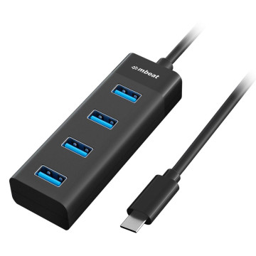 MBEAT MB-C3H-4K USB-C to 4-Port 3.0 Hub - Black USB 3.0 transfer speeds up to 5Gbps Material: ABS Plastic Cable Length: 200mm Weights: 36g - Image 1