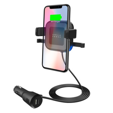 MBEAT MB-WCS-02 （LS） Gorilla Power 10W Wireless Car Charger with 2.4A USB Charging, Air Vent Clip & Windshield Stand Black Package - Image 1