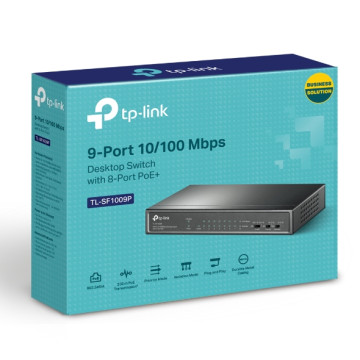 TP-LINK TL-SF1009P (CH) 9-Port 10/100Mbps Desktop Switch with 8-Port PoE+, Up to 65W for 8 PoE ports, Up to 30W for each PoE port - Image 1