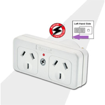 Generic PAD-017LS Sansai Surged Protected Double Adaptor Left Side Active Indicator 10A 240V AC - Image 1