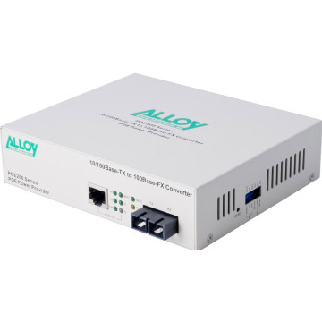 Alloy POE200SC PoE PSE Fast Ethernet Media Converter, has a 10/100Mbps PoE RJ-45 port and a SC terminated multimode fibre port - Image 1