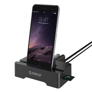 Orico ORICO HSC2-TS-BK 3 Port USB2.0 Docking Station of Cellphone and PAD for SD & TF with 1M USB3.0 - Image 1