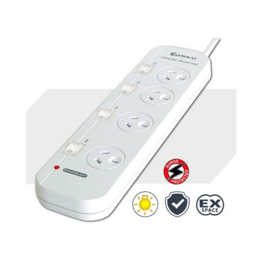 Generic PAD-421SW Sansai 4-Way Power Board (421SW) with Individual Switches and Surge Protection 2 Extra Spaced Sockets Indicator Light 100CM Lead 240VAC 50Hz 10A - Image 1