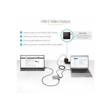 StarTech HB31C3A1CDPPD3 4-PORT USB-C 10GBPS HUB W/USB-C VIDEO OUTPUT, 3X USB-A/1XC, 100W PD, 2 YR - Image 1