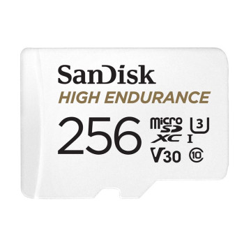 Sandisk SDSQQNR-256G-GN6IA High Endurance 256GB microSD 100MB/s 40MB/s 20K hrs 4K UHD C10 U3 V30 -40°C to 85°C Heat Freeze Shock Temperature Water X-ray Proof SD Adapter - Image 1