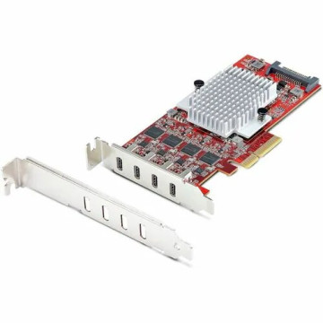 StarTech P10Q4C-USB-CARD-LP USB Adapter - PCI Express x4 - 1.25 GB/s, 640 MB/s, 60 MB/s, 1.50 MB/s, 140.80 kB/s - Desktop, Server, Smartphone - Internal - Red - TAA Compliant - UASP Support - 4 Total USB Port(s)1 SATA Port(s) - PC, Mac - Image 1