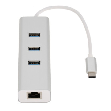 Astrotek AT-CMLANHUB3G USB-C to LAN + 3 Ports USB3.0 Hub Gigabit RJ45 Ethernet Network Adapter Converter 15cm for iPad Pro Macbook Air Samsung Galaxy MS Surface - Image 1
