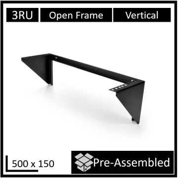 LDR WB-CA-3503 Open Frame 3U Vertical Wall Mount Frame (500mm x 150mm) - Black Metal Construction - Image 1