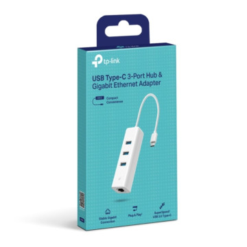 TP-LINK UE330C USB-C HUB & GIGABIT ETHERNET ADAPTER, 3-PORT, 1YR - Image 1