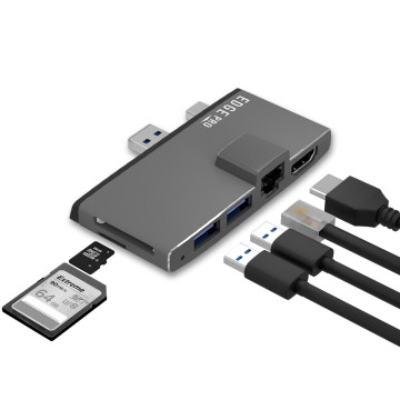 MBEAT MB-EGE-P68GRY Edge Pro Multifunction USB- C Hub for Microsoft Surface Pro 5/6 Metal Grey (HDMI, LAN, USB 3.0 Hub - Image 1