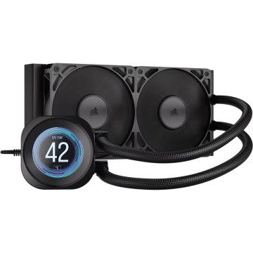 Corsair CW-9061031-WW NAUTILUS 240 RS LCD Liquid CPU Cooler - Black, 240mm rad, LCD pump, 2x PWM fans, 2100 RPM, AM5/LGA1851, copper plate, 400mm tube, 36dBA - Image 1
